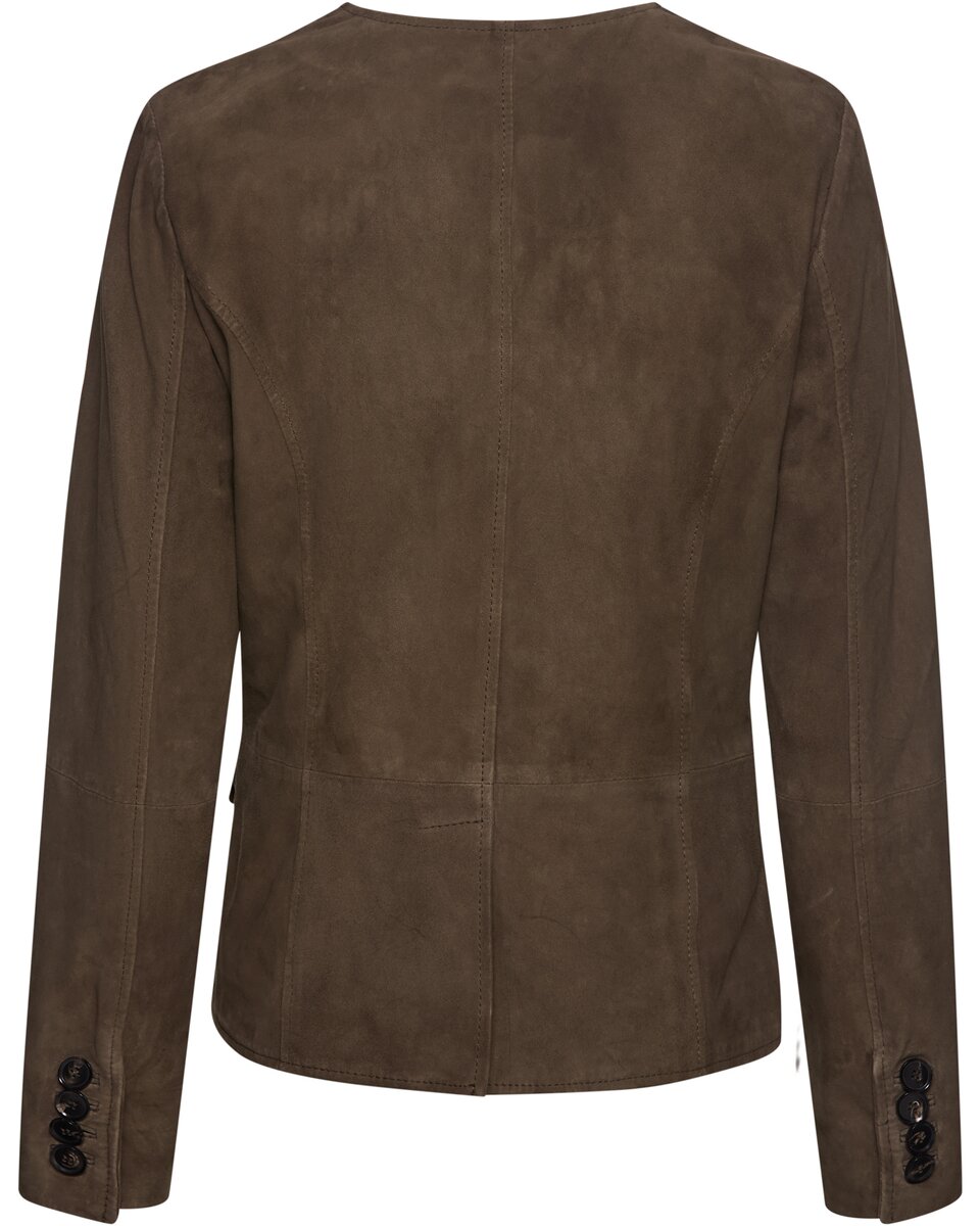 Highmoor Collarless leather jacket (Taupe)