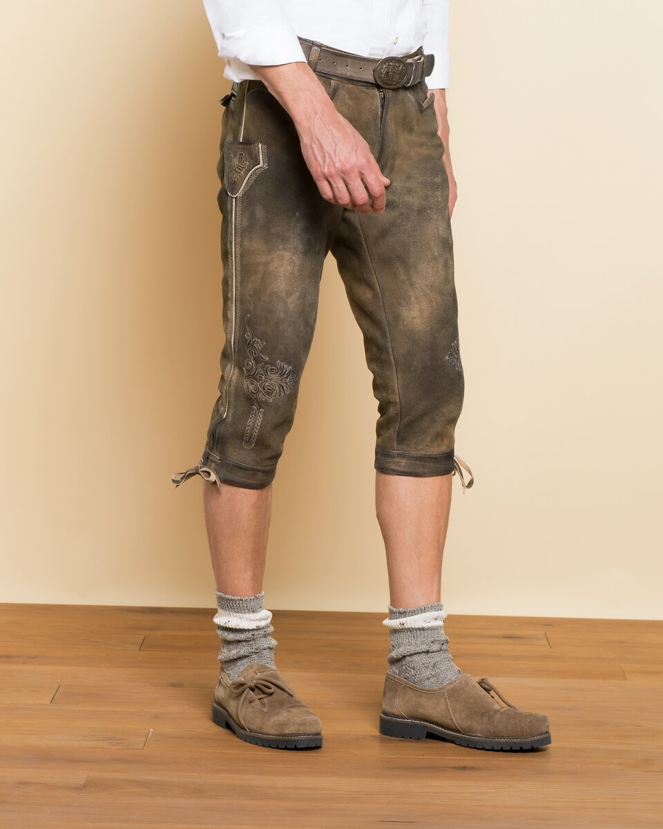 Luis Steindl Knee-length leather trousers with belt (Brown)
