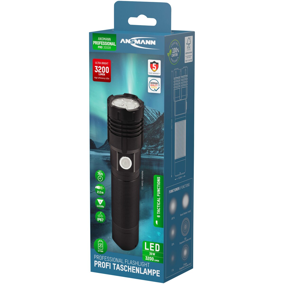 Ansmann Flashlight PRO3000R – rechargeable