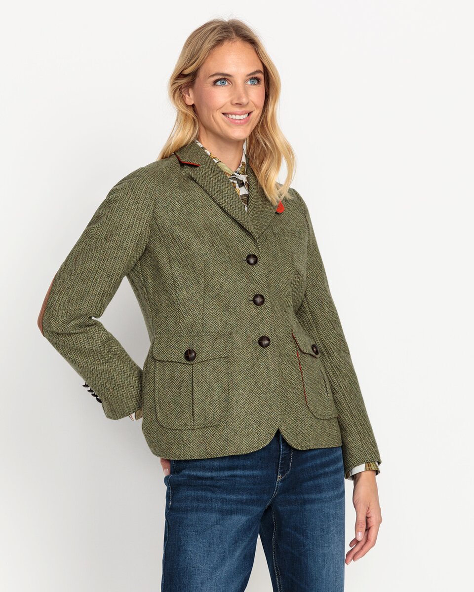 Highmoor Herringbone tweed blazer (Green/Orange)