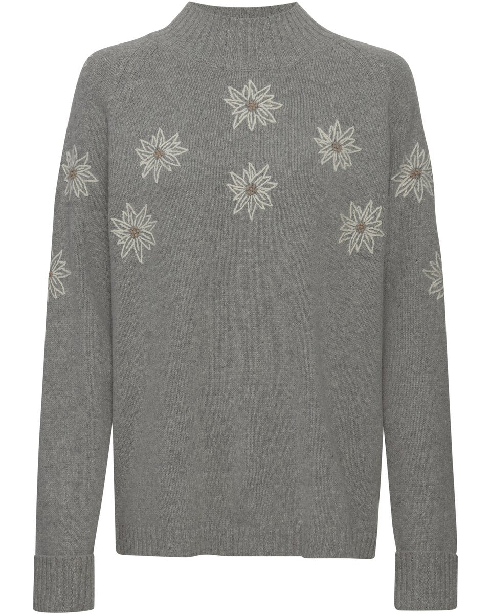 Luis Steindl Stand-up collar sweater with edelweiss embroidery (Gray melange)