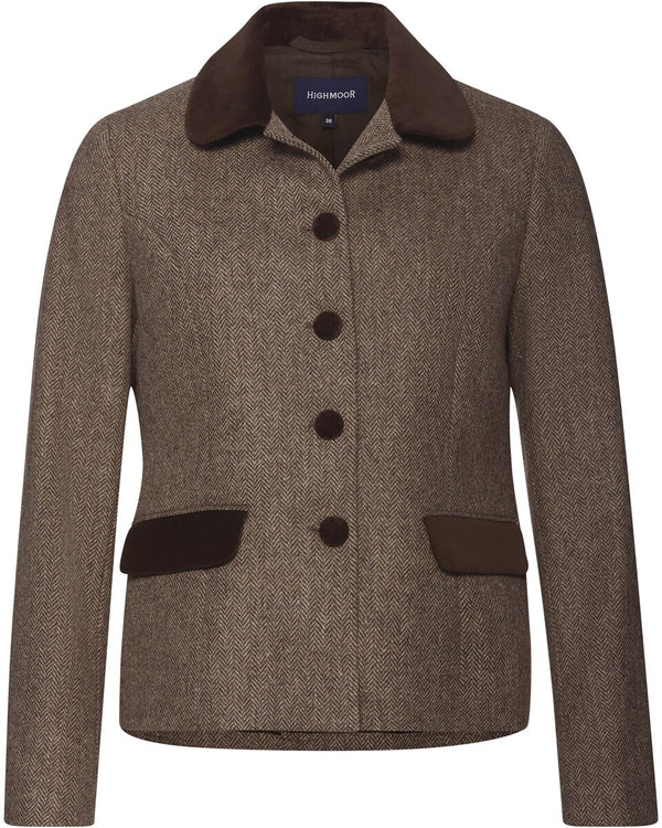 Highmoor Herringbone jacket with velvet details (Beige/Brown)