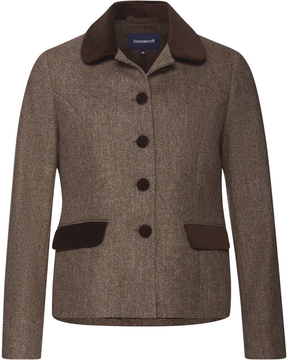 Highmoor Herringbone jacket with velvet details (Beige/Brown)