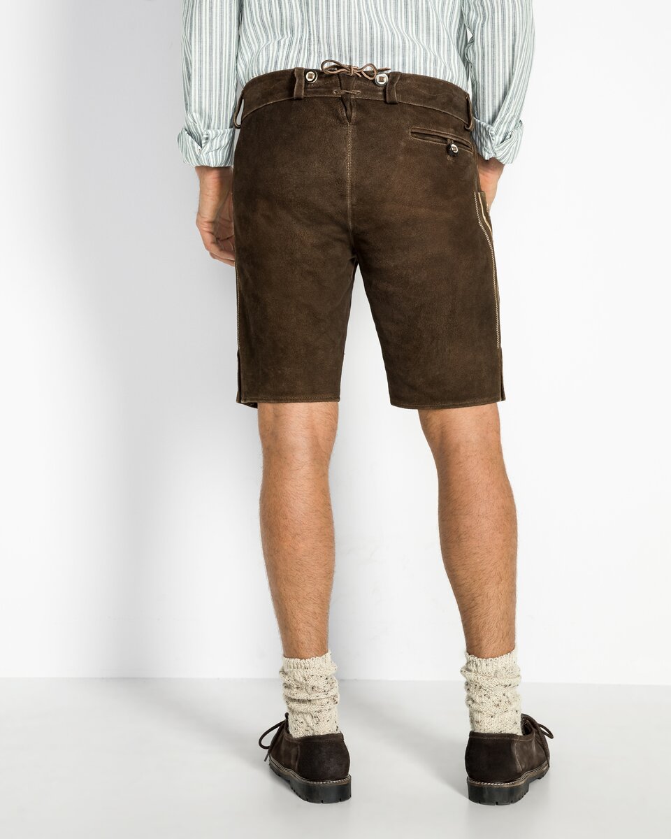 Luis Steindl Short leather trousers with suspenders (Dark brown)