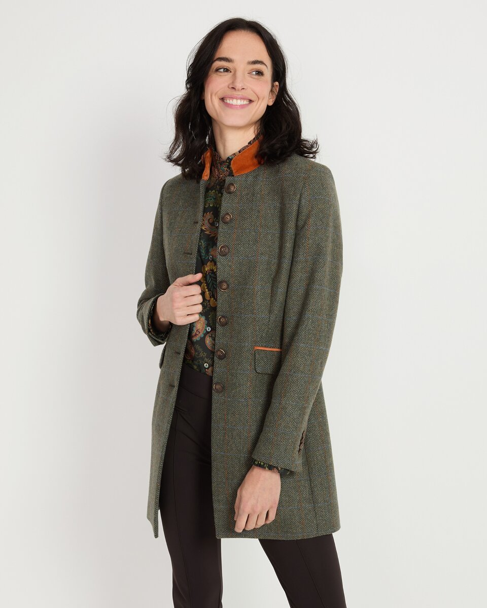 Reitmayer Tweed frock coat with velvet details (Olive/orange)