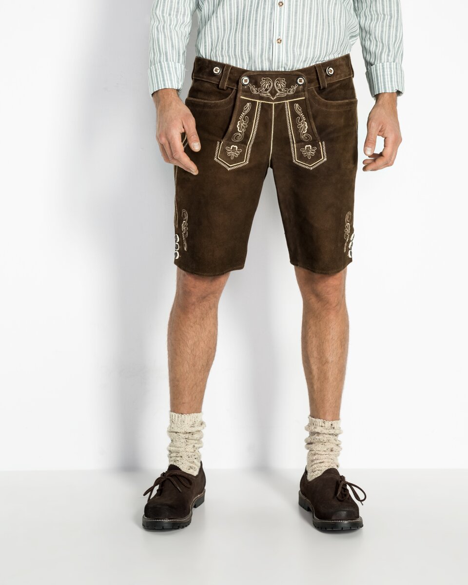 Luis Steindl Short leather trousers with suspenders (Dark brown)