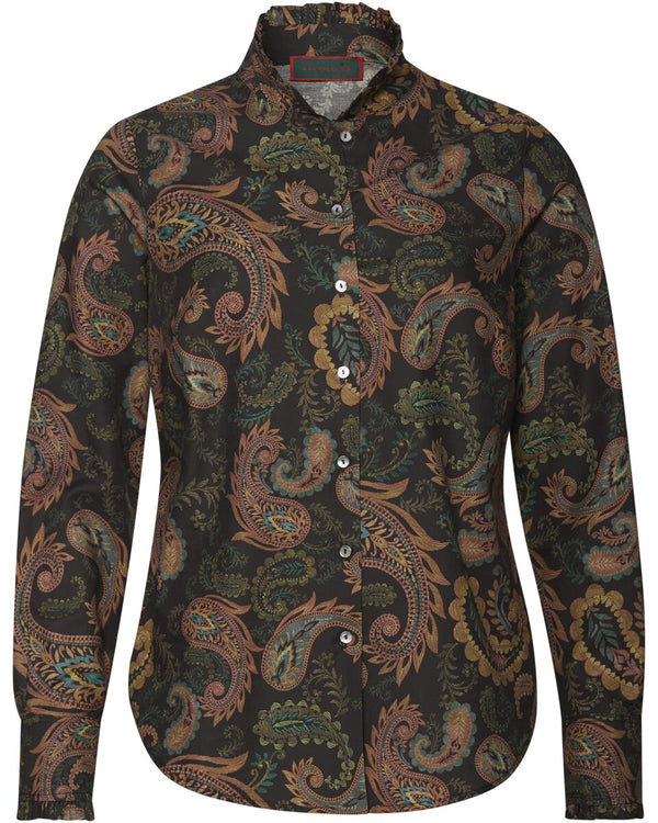 Reitmayer Stand-up collar blouse with paisley pattern (Black green)