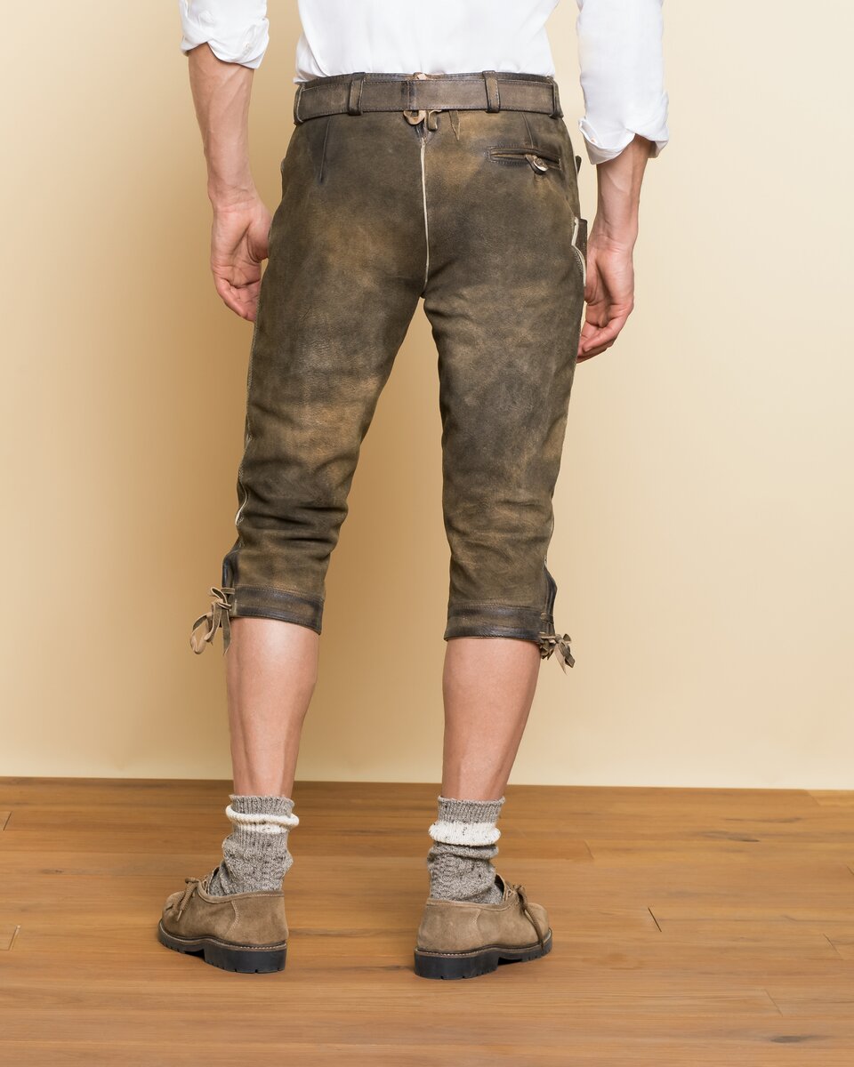 Luis Steindl Knee-length leather trousers with belt (Brown)