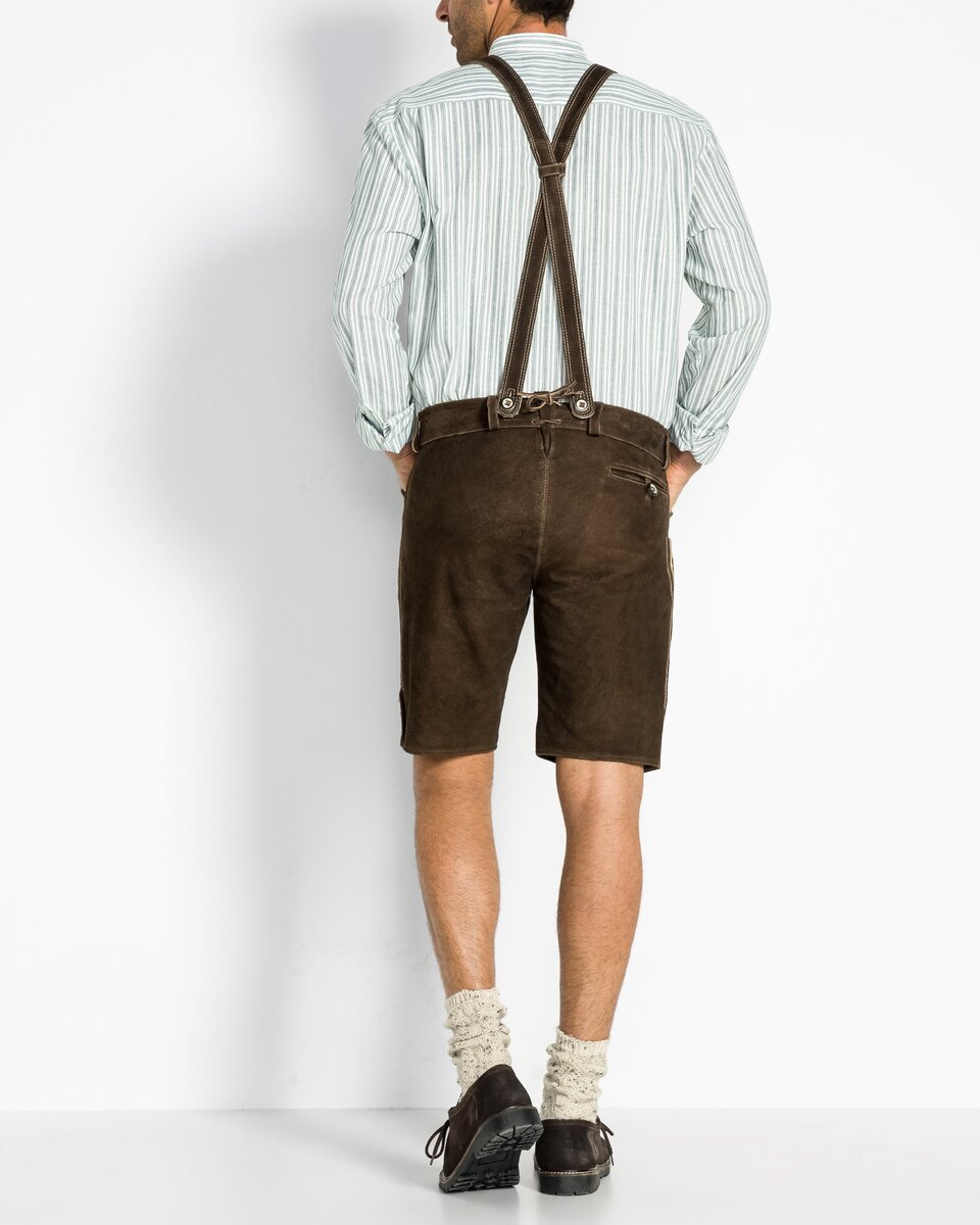 Luis Steindl Short leather trousers with suspenders (Dark brown)