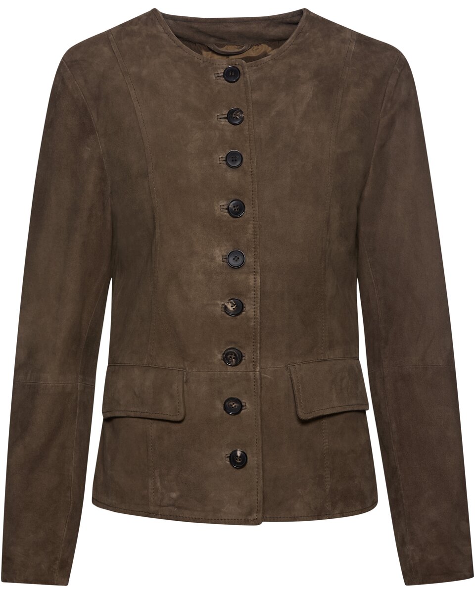 Highmoor Collarless leather jacket (Taupe)