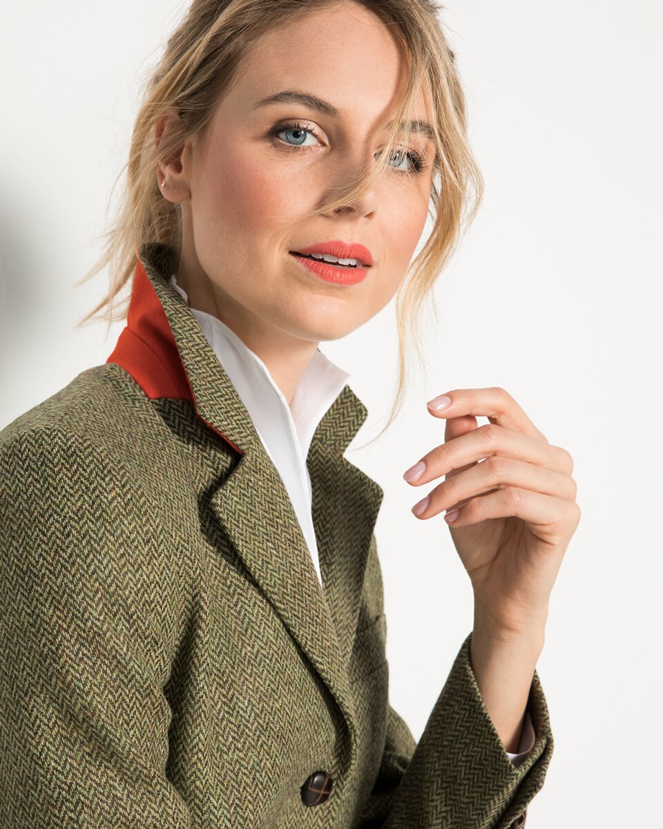 Highmoor Herringbone tweed blazer (Green/Orange)