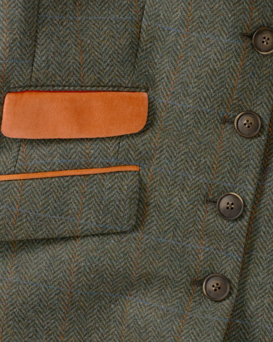 Reitmayer Tweed frock coat with velvet details (Olive/orange)