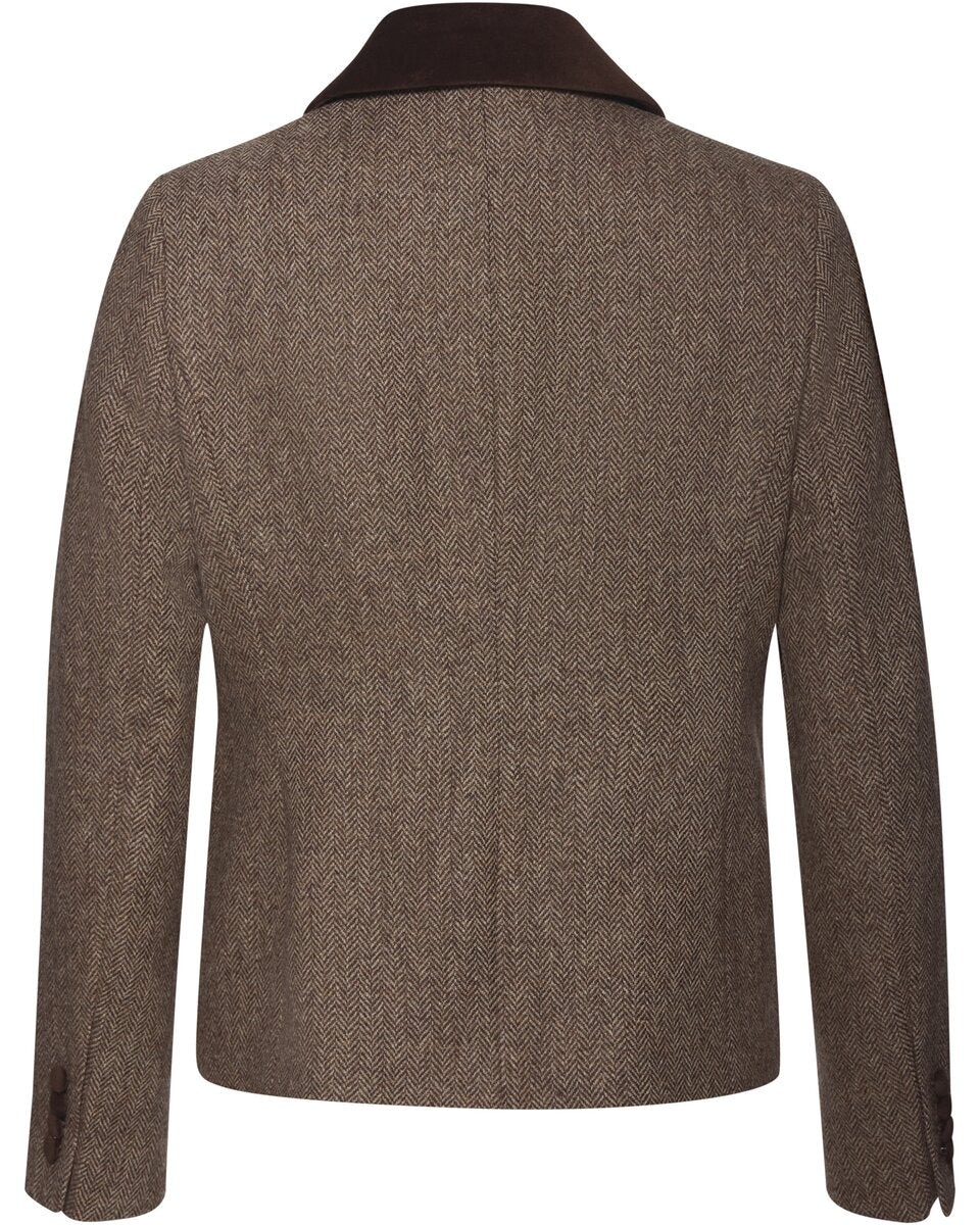 Highmoor Herringbone jacket with velvet details (Beige/Brown)
