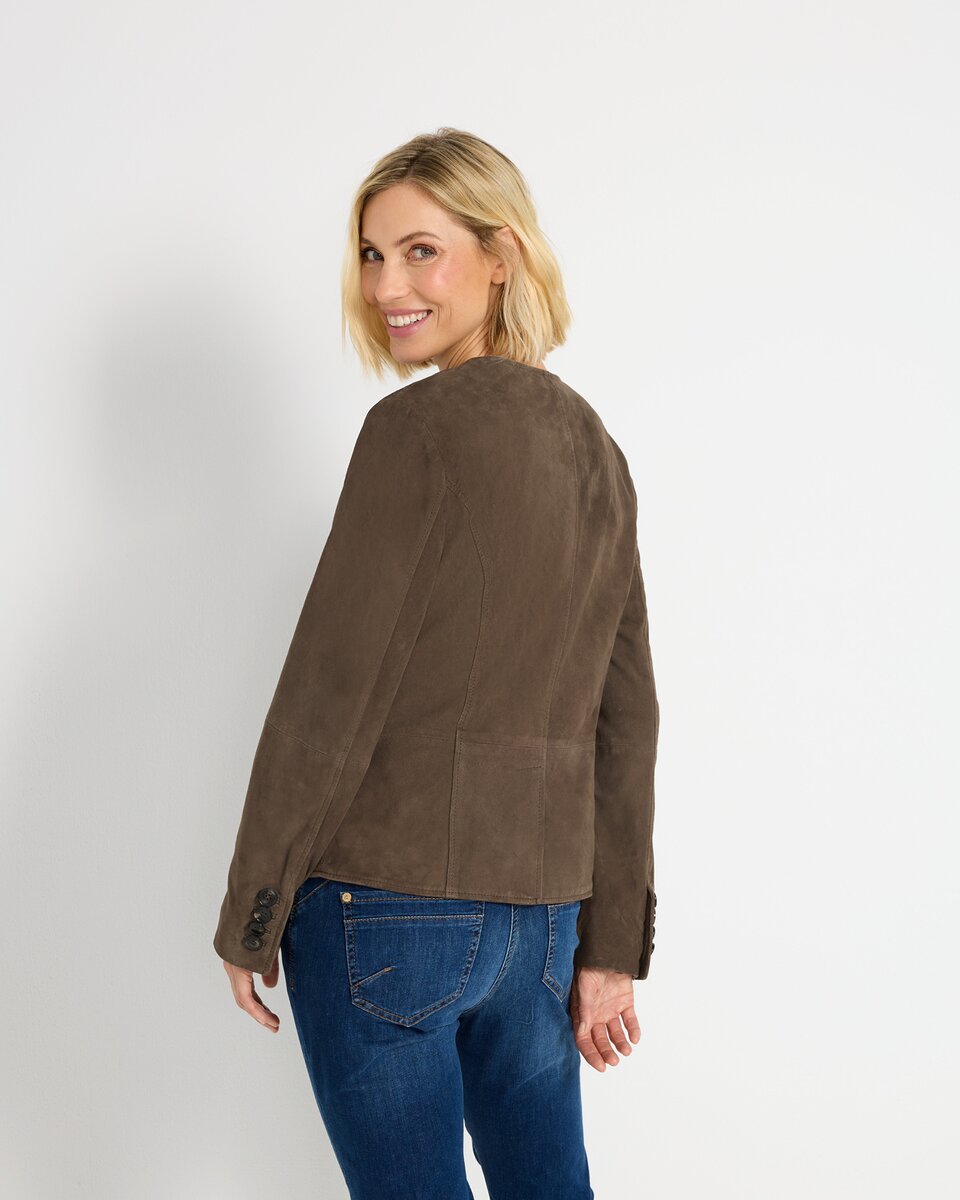 Highmoor Collarless leather jacket (Taupe)