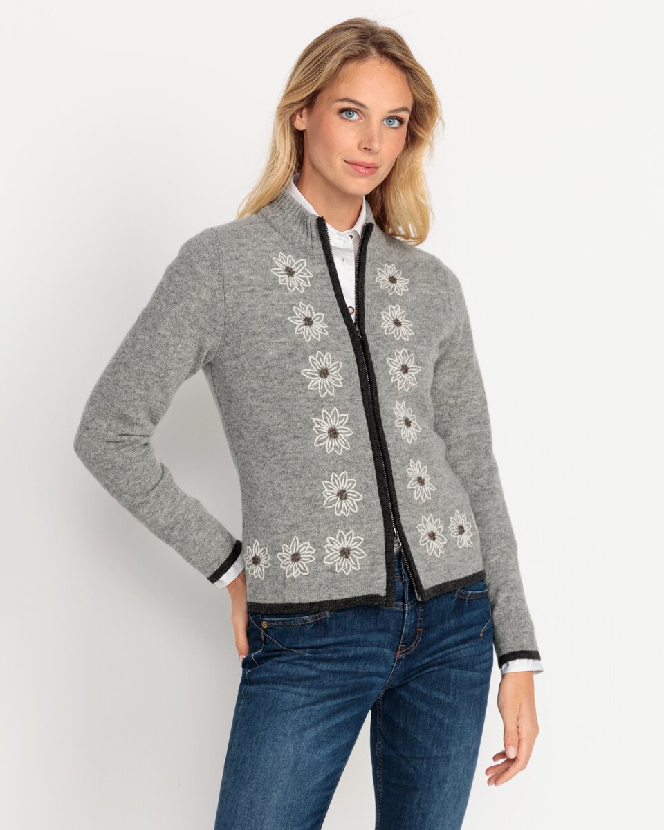 Luis Steindl Cardigan with edelweiss (Gray melange)