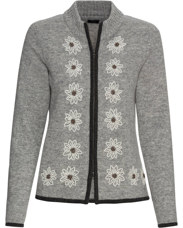 Luis Steindl Cardigan with edelweiss (Gray melange)