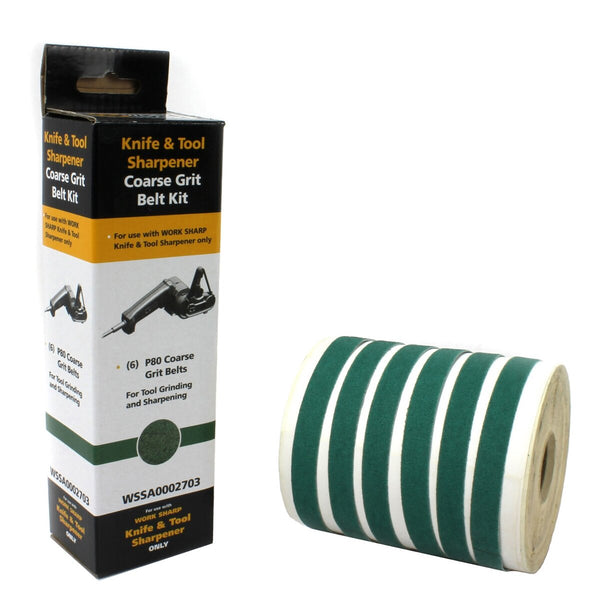 WorkSharp Knife and Tool Sharpener Sanding Belt - Pack of 6 (80-grain grinding belts.)