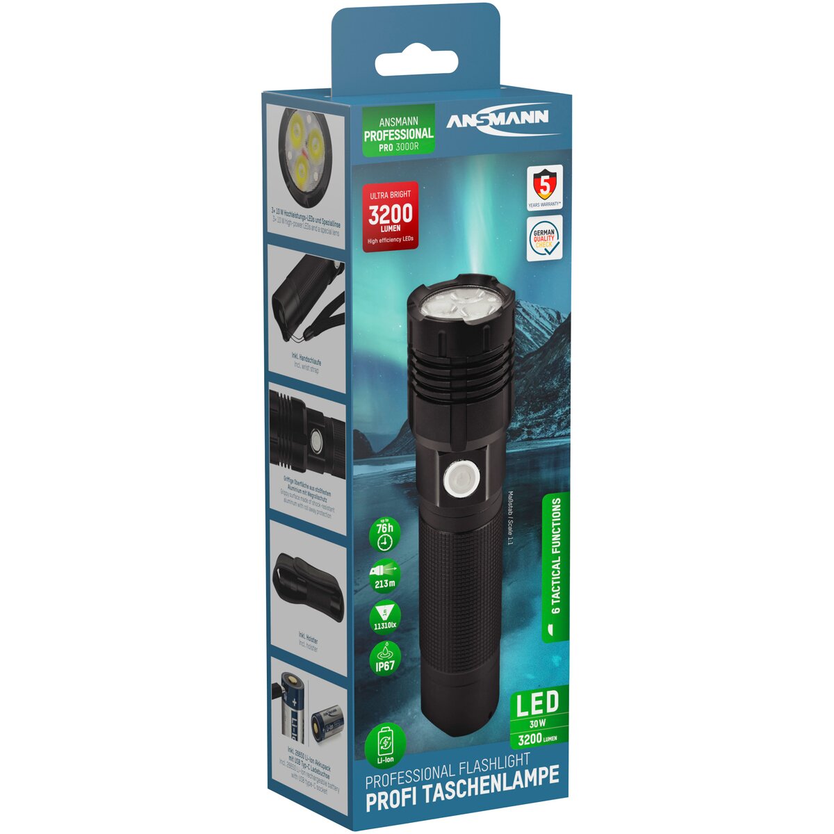Ansmann Flashlight PRO3000R – rechargeable