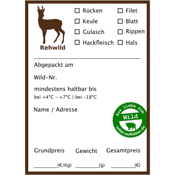 wilde-aufkleber.de Stirnu gaļas uzlīmes (50 gabali stirnu briežiem)