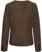 Highmoor Collarless leather jacket (Taupe)
