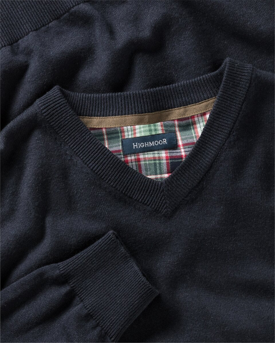 Highmoor Set: V-neck sweater & checked shirt (Marine)
