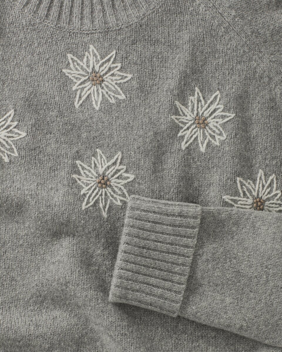Luis Steindl Stand-up collar sweater with edelweiss embroidery (Gray melange)