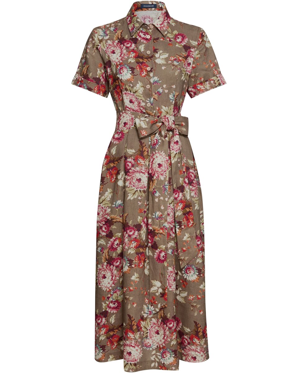 Highmoor Linen dress (Taupe/pink)