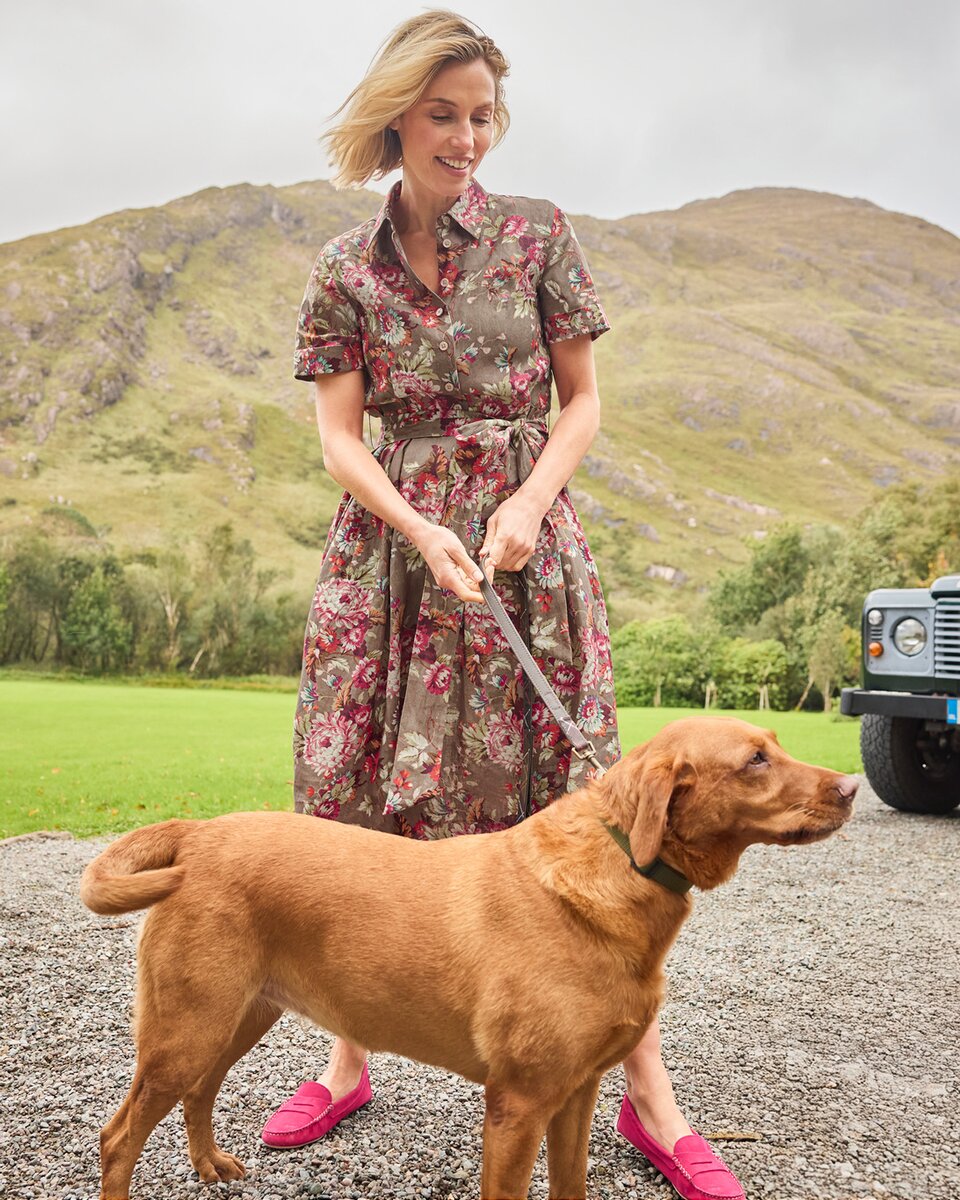 Highmoor Linen dress (Taupe/pink)