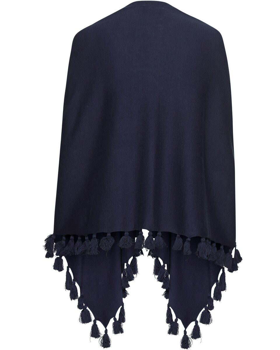 Luise Steiner Poncho with pom-poms (Marine)