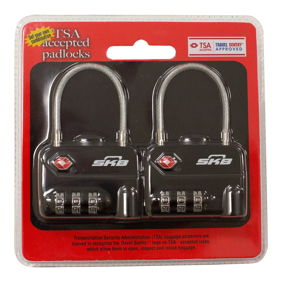 SKB CASES TSA Combination Padlock with Cable - Pack of 2