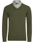 Highmoor Set: V-neck sweater & checked shirt (Green)