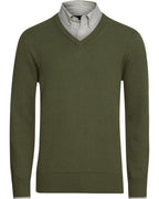 Highmoor Set: V-neck sweater & checked shirt (Green)