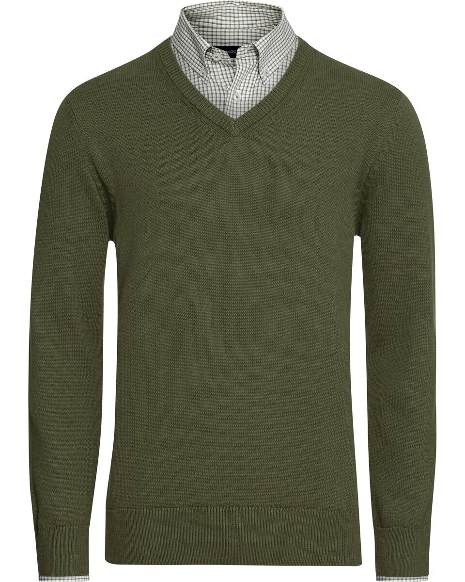 Highmoor Set: V-neck sweater & checked shirt (Green)