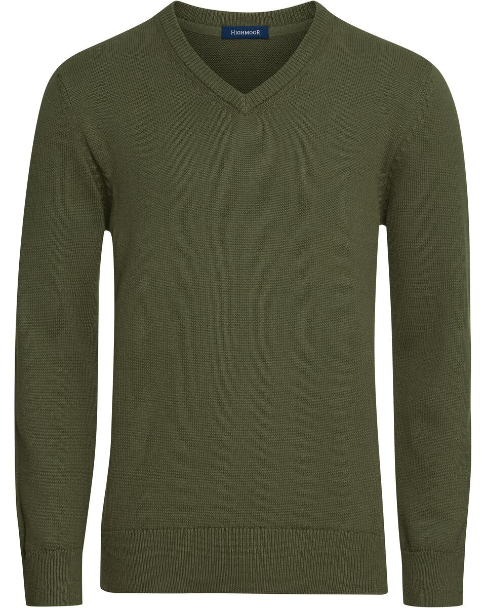 Highmoor Set: V-neck sweater & checked shirt (Green)