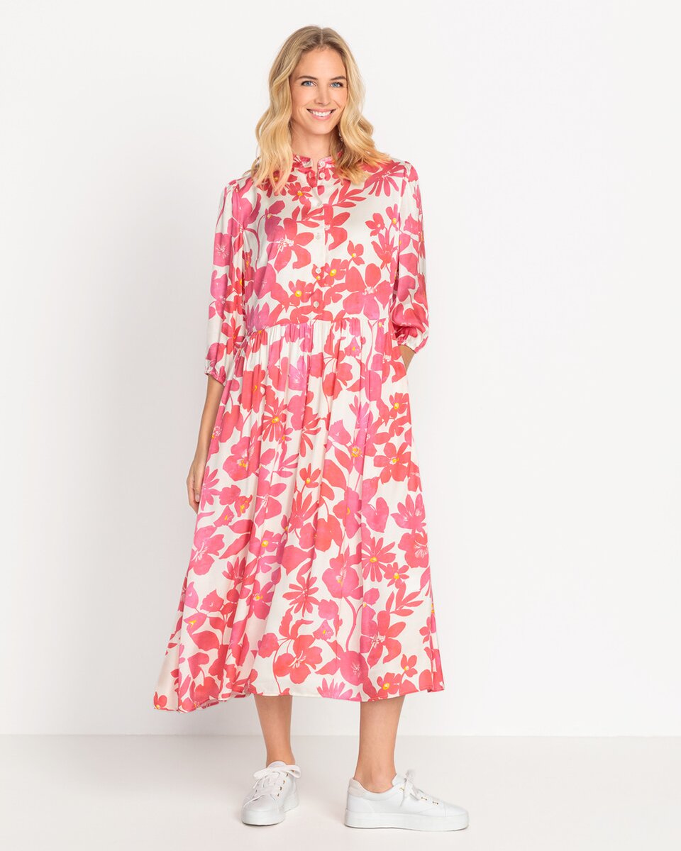 Reitmayer Floral dress with stand-up collar (White/Pink)