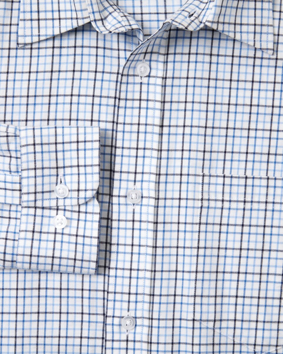 Highmoor Long-sleeved Tattersall check shirt (White blue)