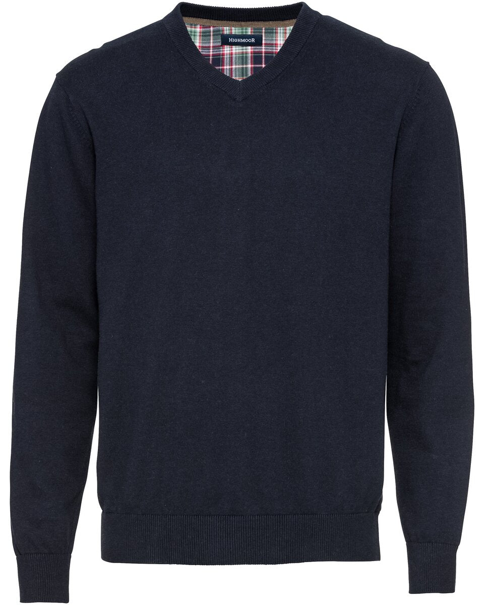 Highmoor Set: V-neck sweater & checked shirt (Marine)
