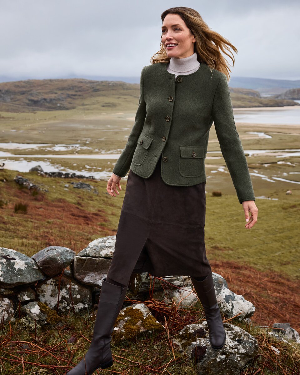 Highmoor Short boiled wool jacket (Olive)