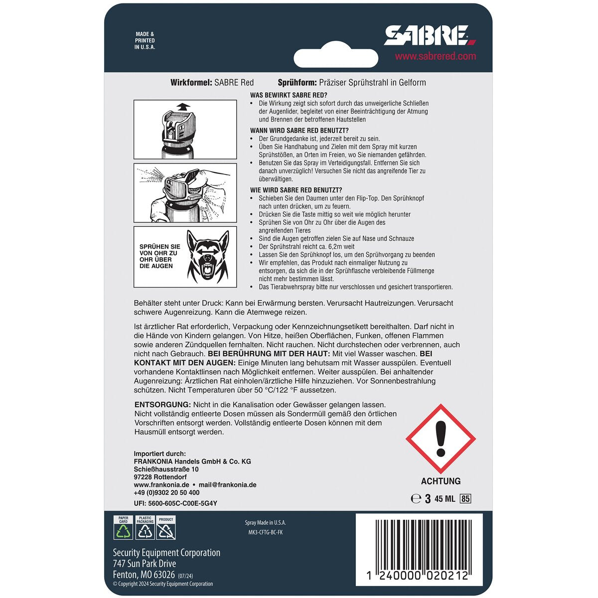 Sabre Red defense spray Crossfire Gel 360° 0,045 l