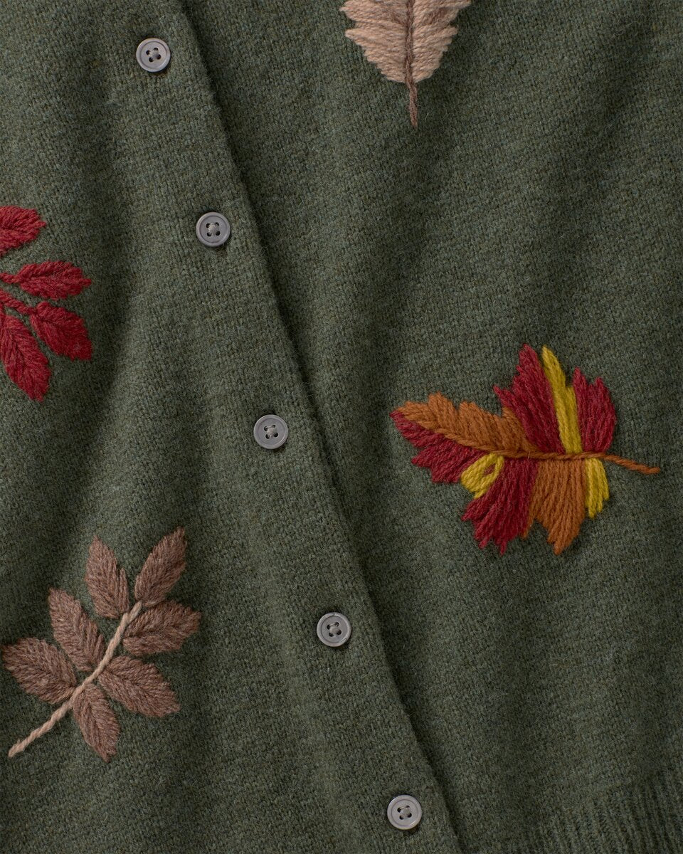Highmoor Cardigan with leaf embroidery (Olive)