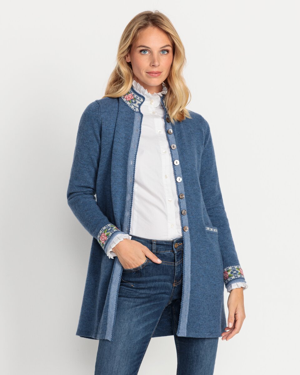 Reitmayer Long cardigan with jacquard pattern (Medium blue)