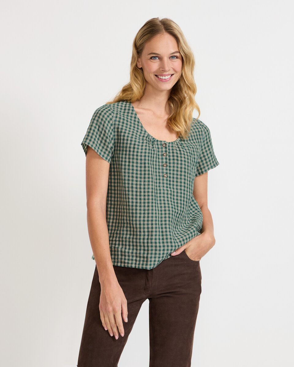 Luis Steindl Half-sleeve Vichy linen blouse (Green)
