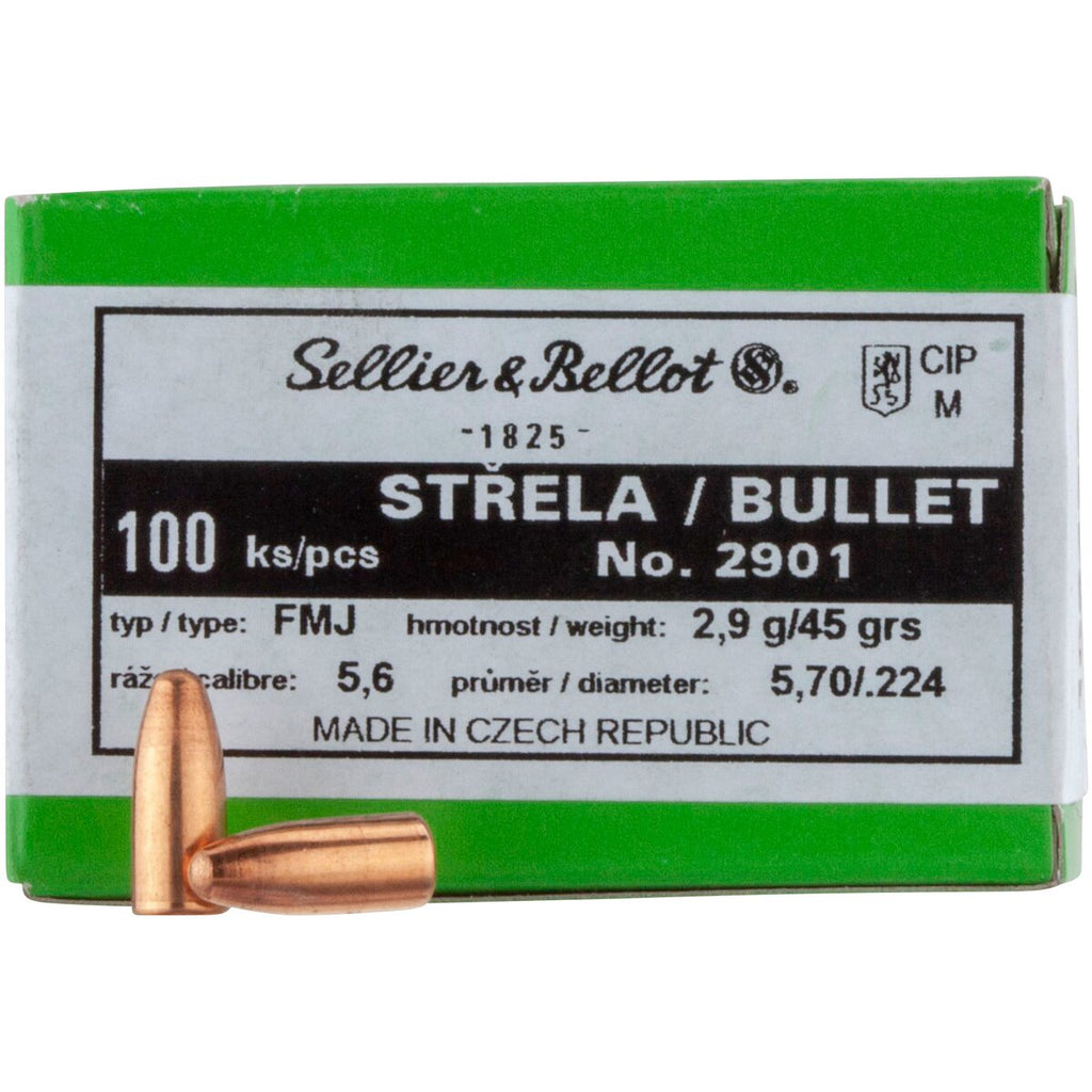Sellier & Bellot Bullets .224 2.9g/45grs. Vlm (Caliber .224 (5.69 mm)) — Pack of 100 pcs