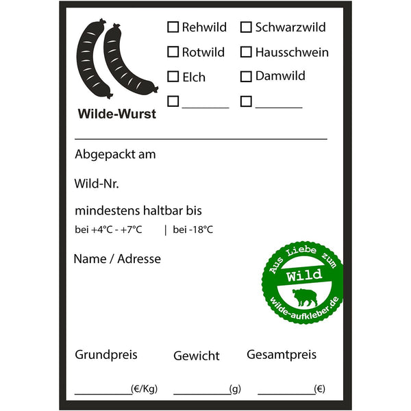 wilde-aufkleber.de Savvaļas gaļas uzlīmes (desām, 100 gabali)