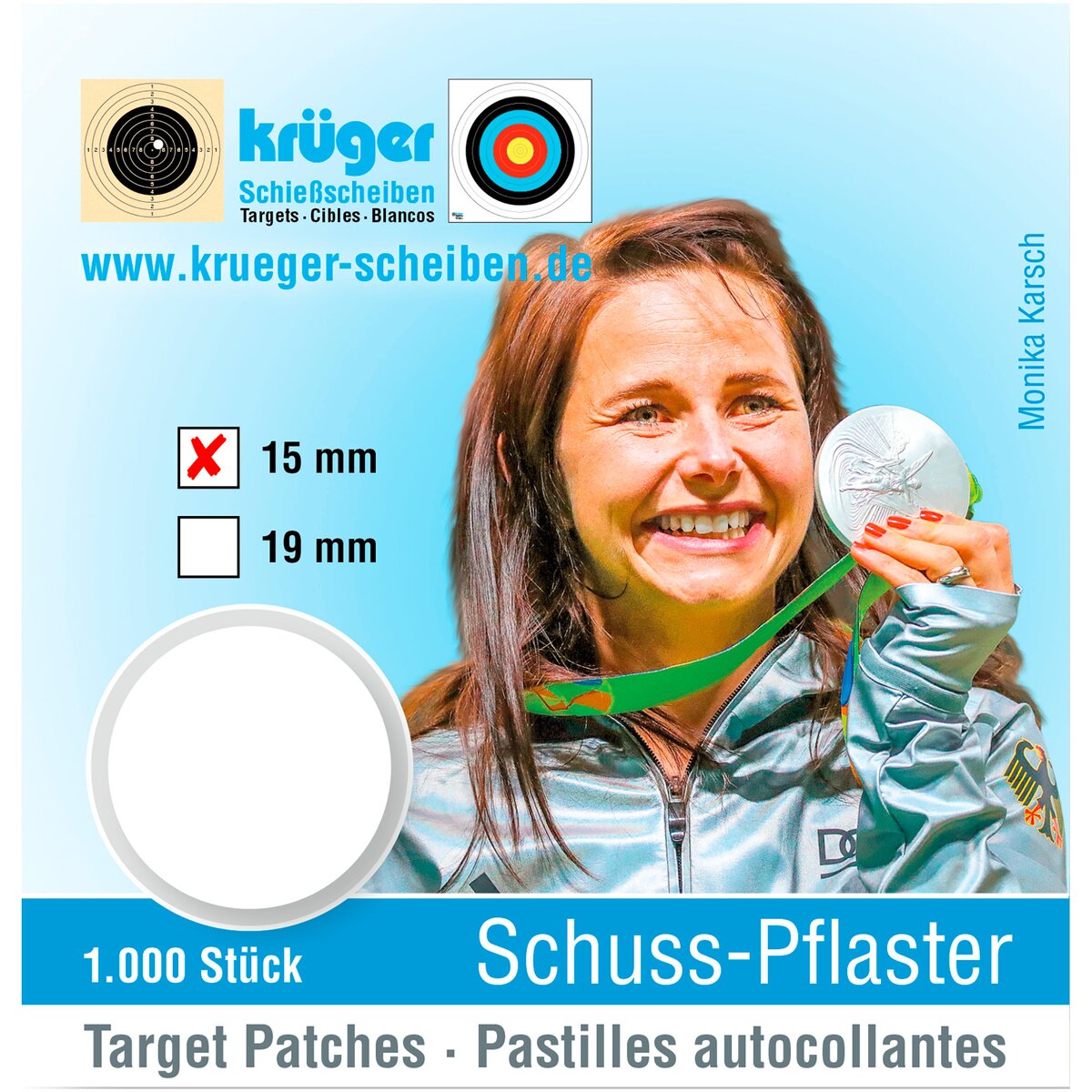 Krüger Druck + Verlag "Shot" plāksteri – 1000 gab. (Ø 15 mm – balts)