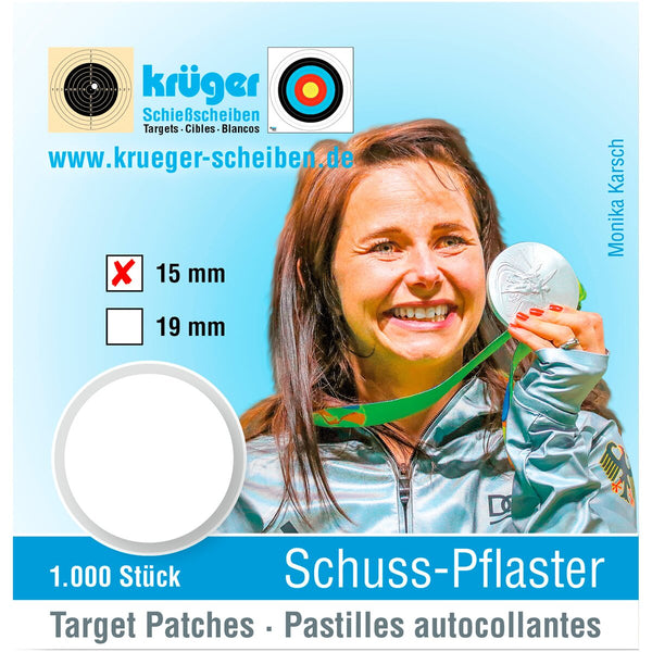 Krüger Druck + Verlag "Shot" plāksteri – 1000 gab. (Ø 15 mm – balts)