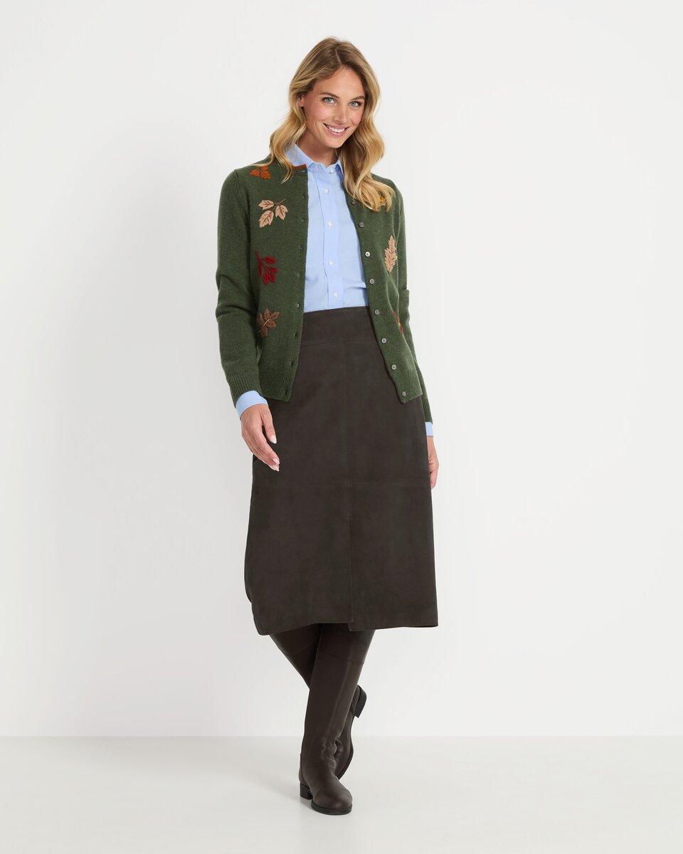 Highmoor Wide leather skirt with slit (Brown)