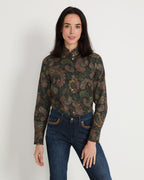 Reitmayer Stand-up collar blouse with paisley pattern (Black green)