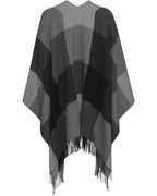 Highmoor Check cape with fringes (Gray)