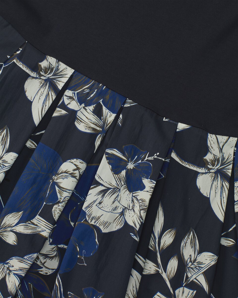 Highmoor Dress with floral skirt (Dark blue)